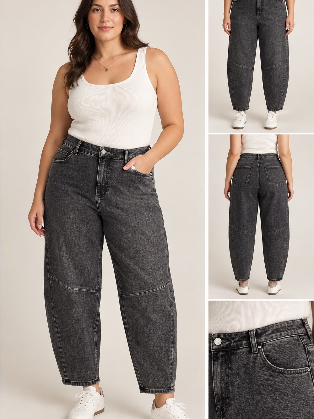 Carla Rockmore 18W High Rise Barrel Jeans Stretch Charcoal Gray NWT 27”
